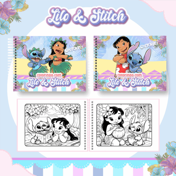 Livro de colorir tema Lilo & Stitch
