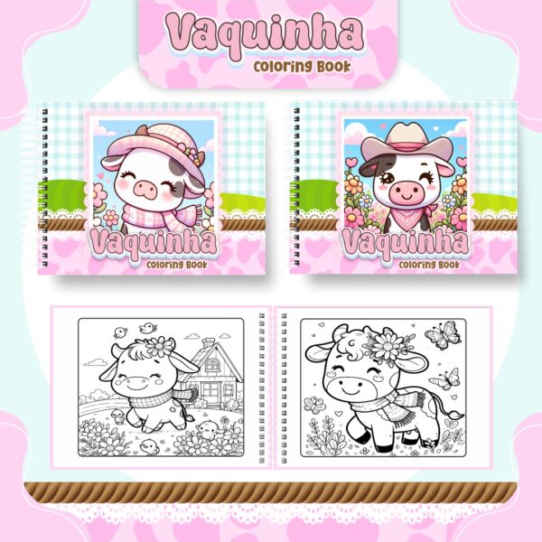 Livro de colorir tema Vaquinha Cute