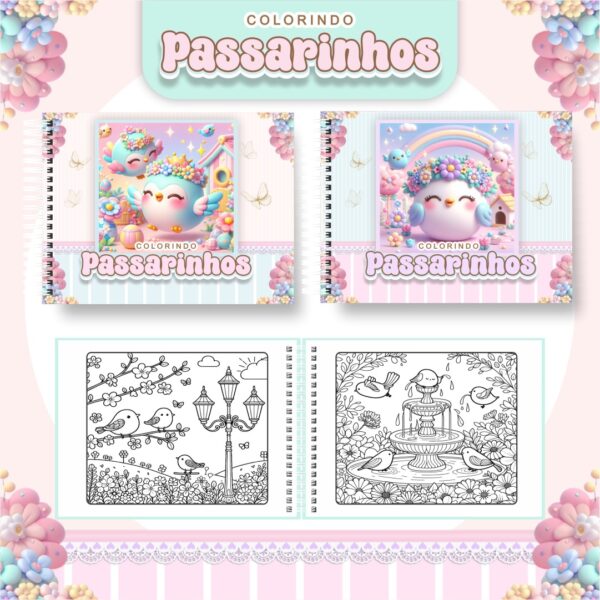 Livro de colorir tema Jardim de Passarinhos