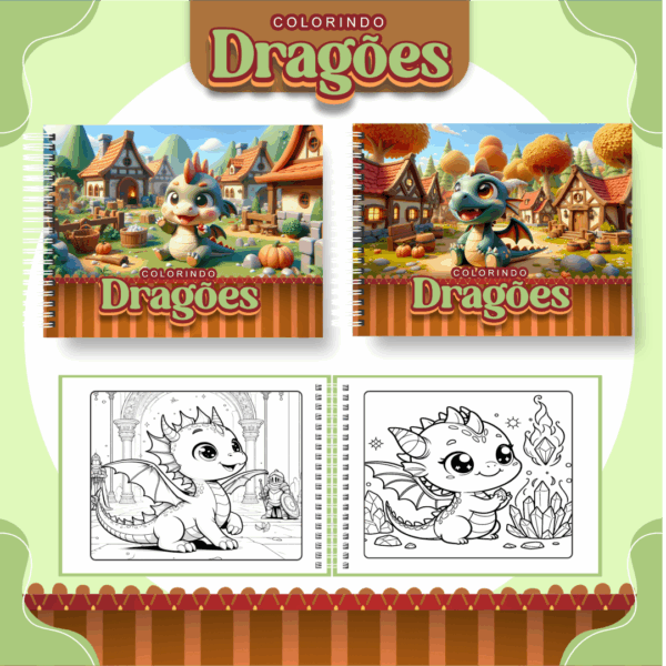 Livro de colorir tema Dragões