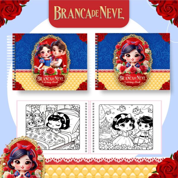 Livro de colorir tema Branca de Neve Cute