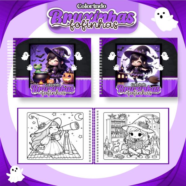 Livro de colorir tema Bruxinhas Fofinhas