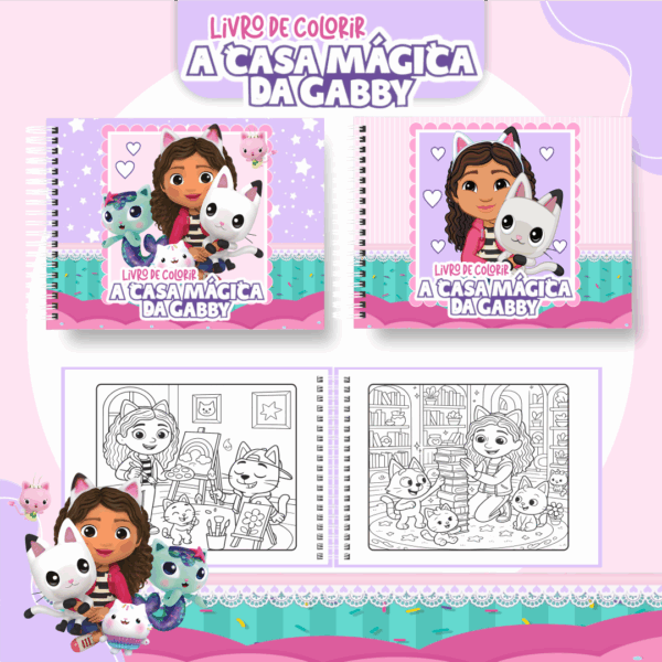 Livro de colorir tema A Casa Mágica da Gabby