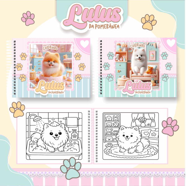 Livro de colorir tema Lulus da Pomerânea